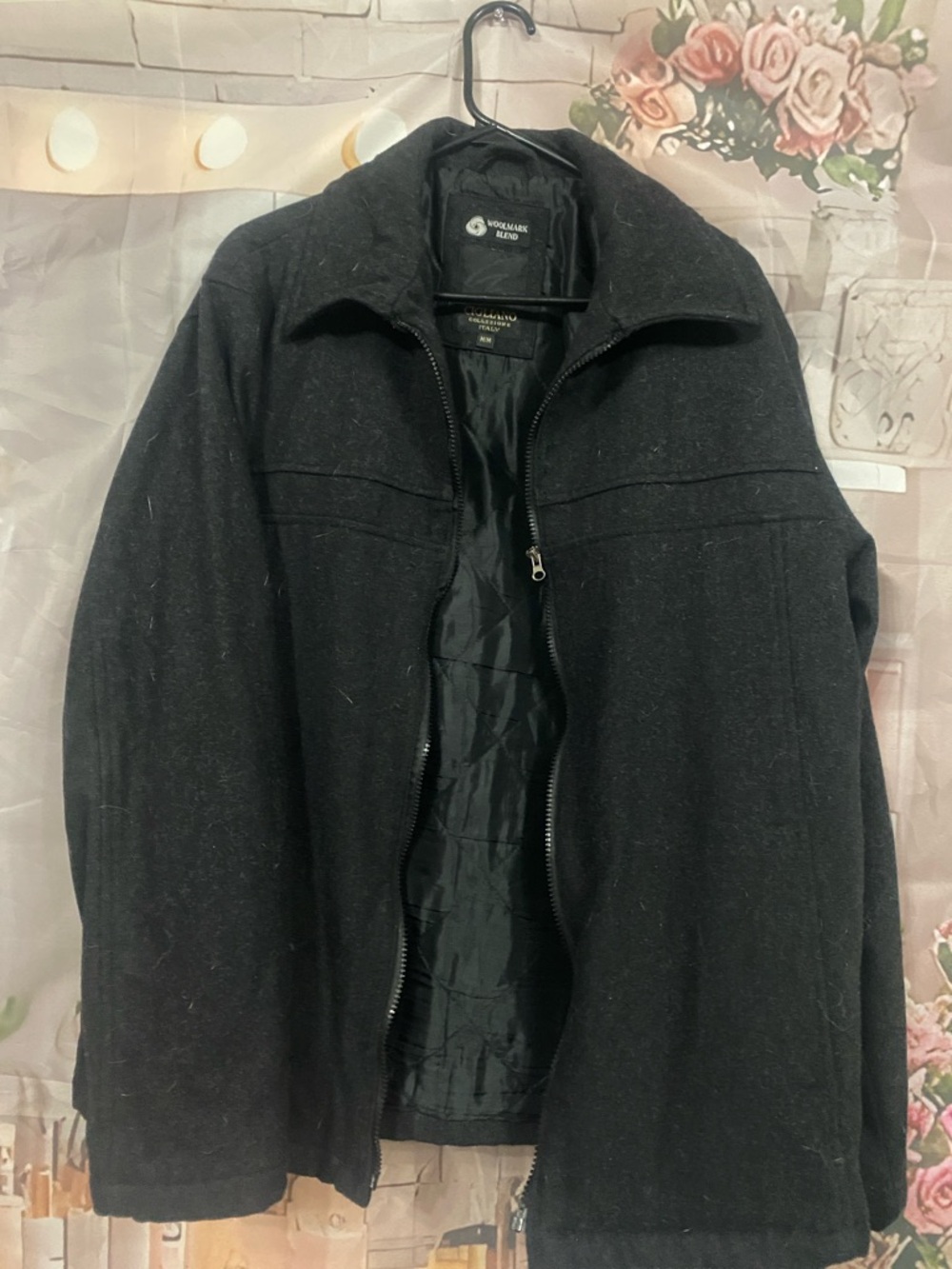 Woolmark Blend Black Zip-Up Wool Blend Jacket